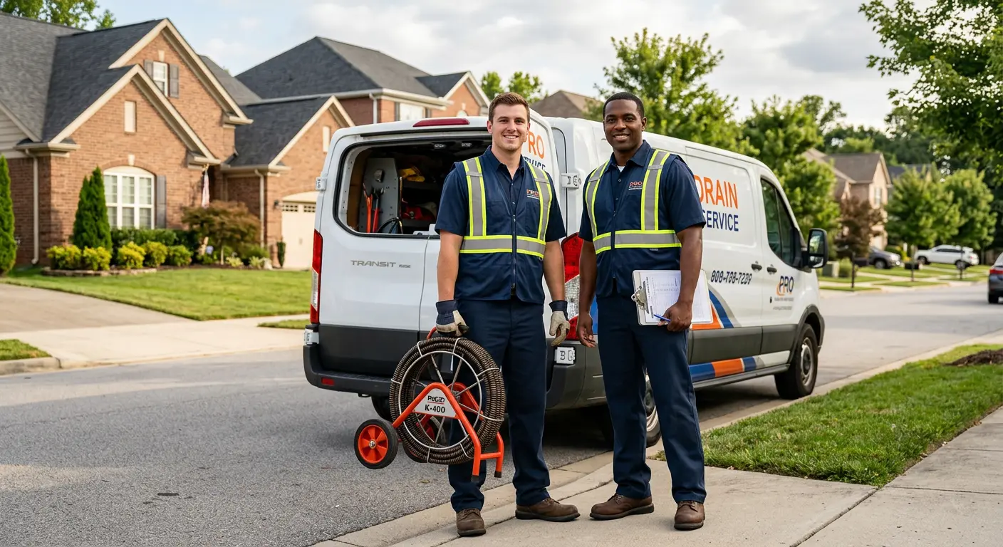 Sewer and drain service team with equipment ready for work in Richland Hills