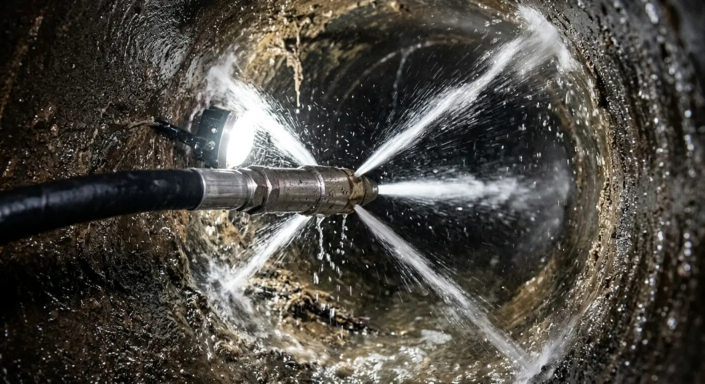 High-pressure hydro jetting nozzle cleaning sewer pipe for Sewer Cleanout in Richland Hills